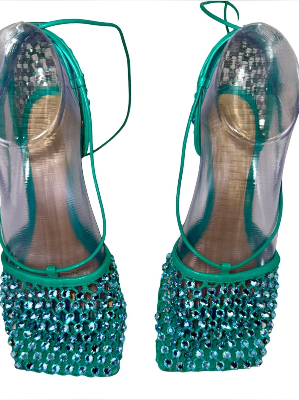 BOTTEGA VENETA SPARKLE STRETCH SANDALS IN ACID TURQUOISE - Picture 6 of 8